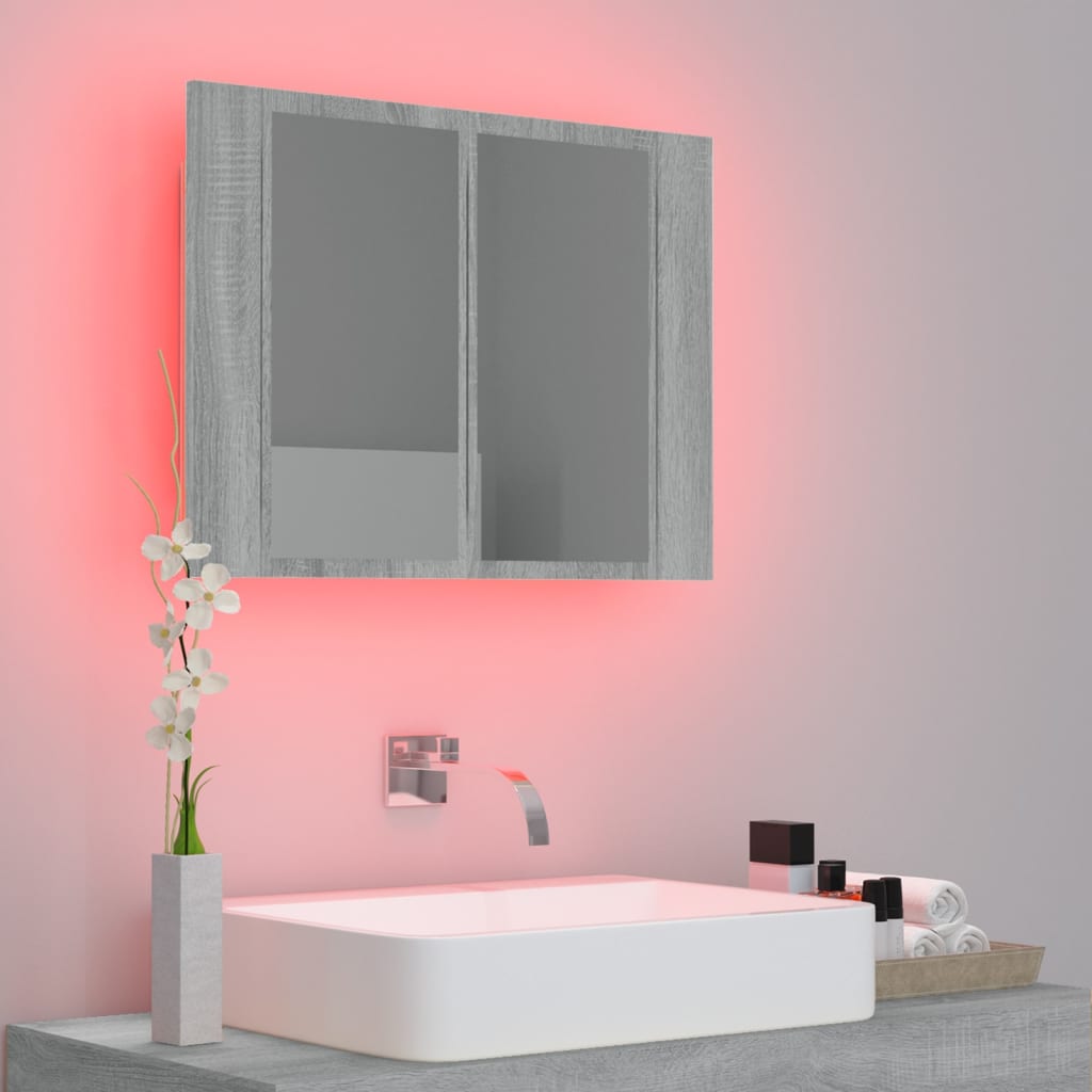 Dulap cu oglindă & LED gri sonoma 60x12x45 cm lemn compozit - Lando