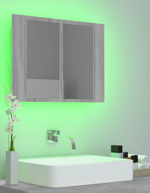 Încărcați imaginea în vizualizatorul Galerie, Dulap cu oglindă &amp; LED gri sonoma 60x12x45 cm lemn compozit - Lando
