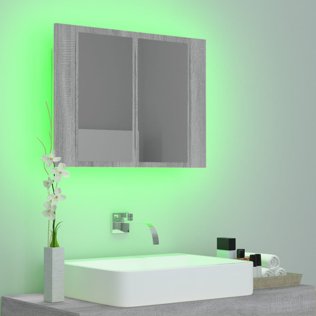 Dulap cu oglindă & LED gri sonoma 60x12x45 cm lemn compozit - Lando