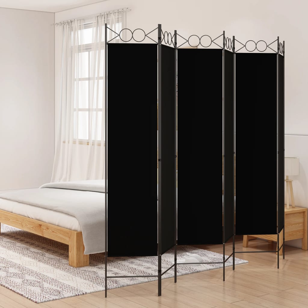 Paravan de cameră cu 6 panouri, negru, 240x200 cm, textil - Lando