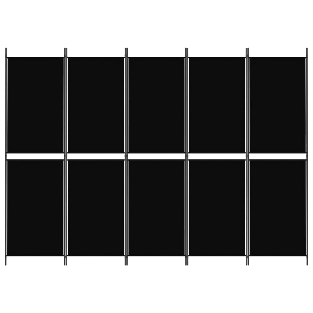 Paravan de cameră cu 5 panouri, negru, 250 x 180 cm, textil - Lando