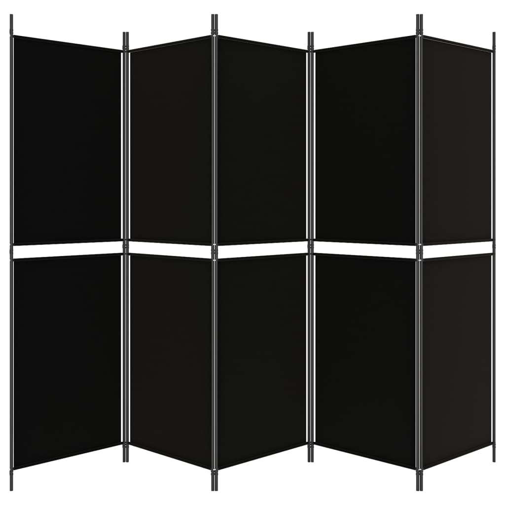 Paravan de cameră cu 5 panouri, negru, 250 x 180 cm, textil - Lando