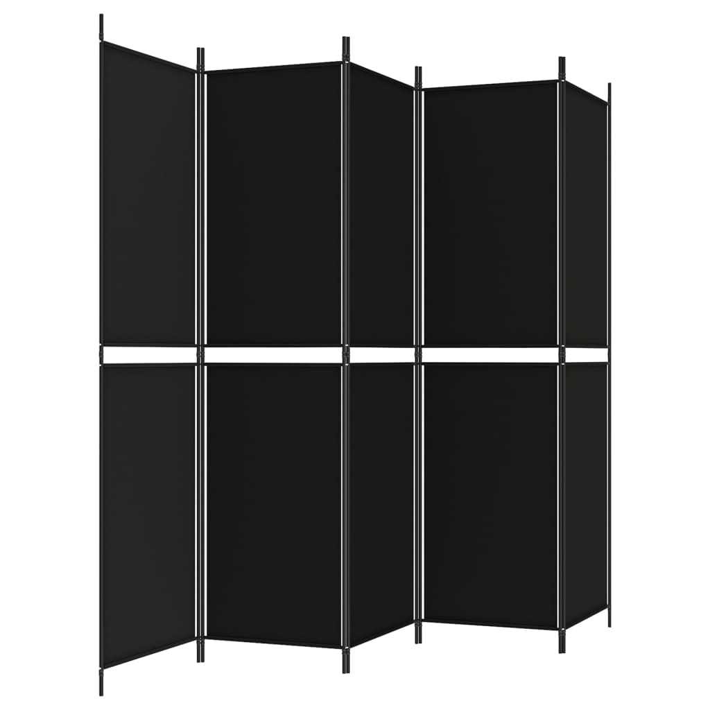 Paravan de cameră cu 5 panouri, negru, 250x200 cm, textil - Lando