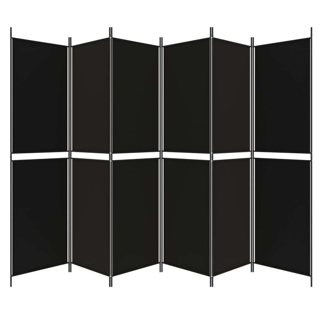 Paravan de cameră cu 6 panouri, negru, 300x200 cm, textil - Lando