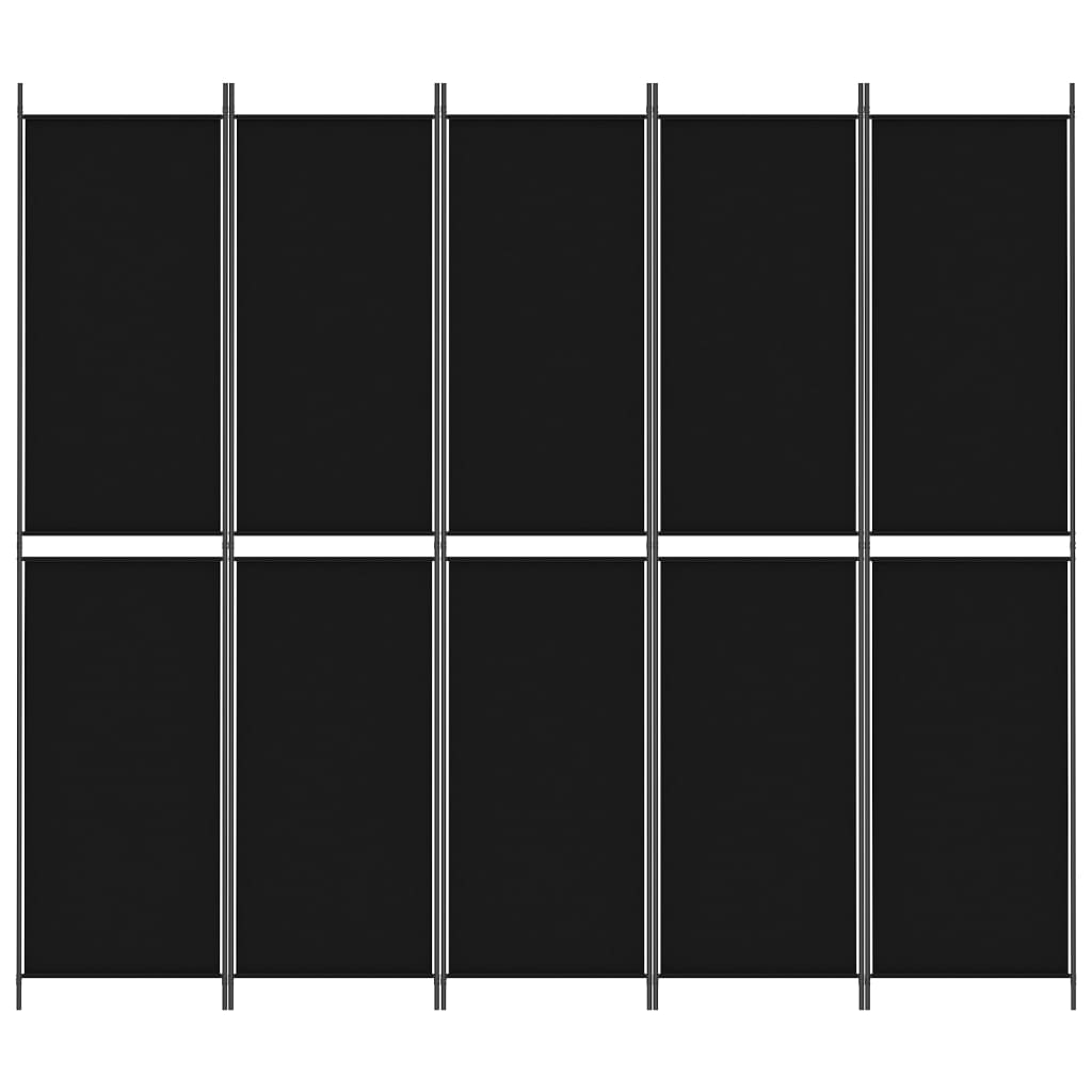 Paravan de cameră cu 5 panouri, negru, 250x220 cm, textil - Lando