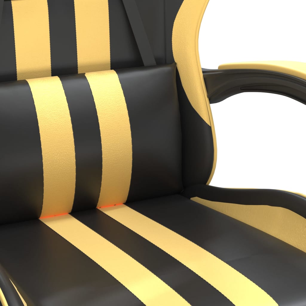 Scaun de gaming pivotant, negru și auriu, piele ecologică Lando - Lando