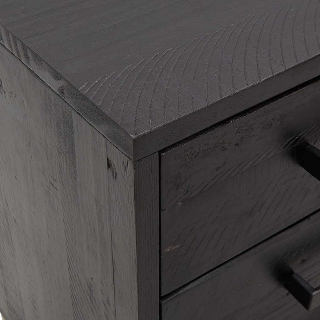 Noptieră, negru, 40x30x55 cm, lemn de pin masiv reciclat - Lando