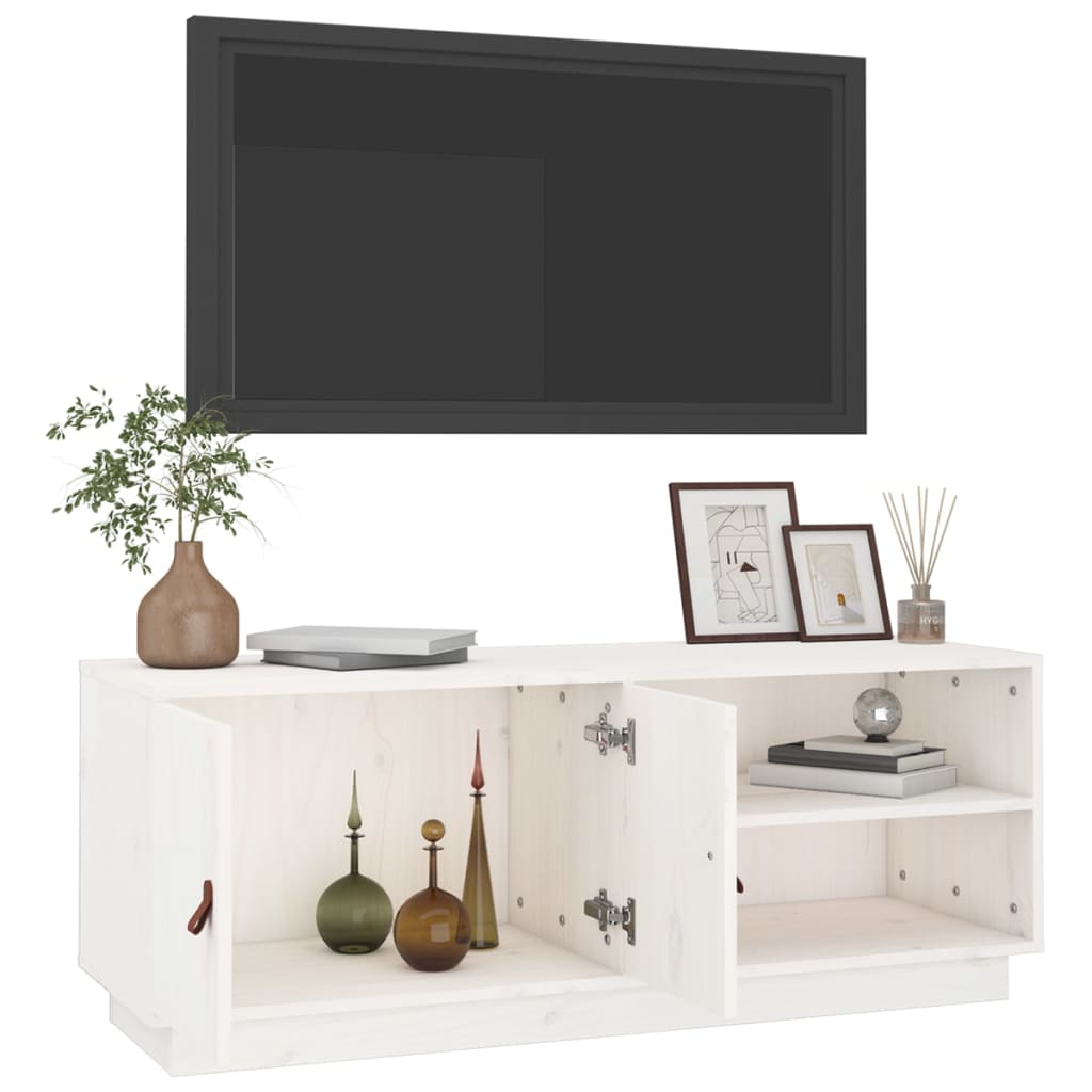 Comodă TV, alb, 105x34x40 cm, lemn masiv de pin Lando - Lando