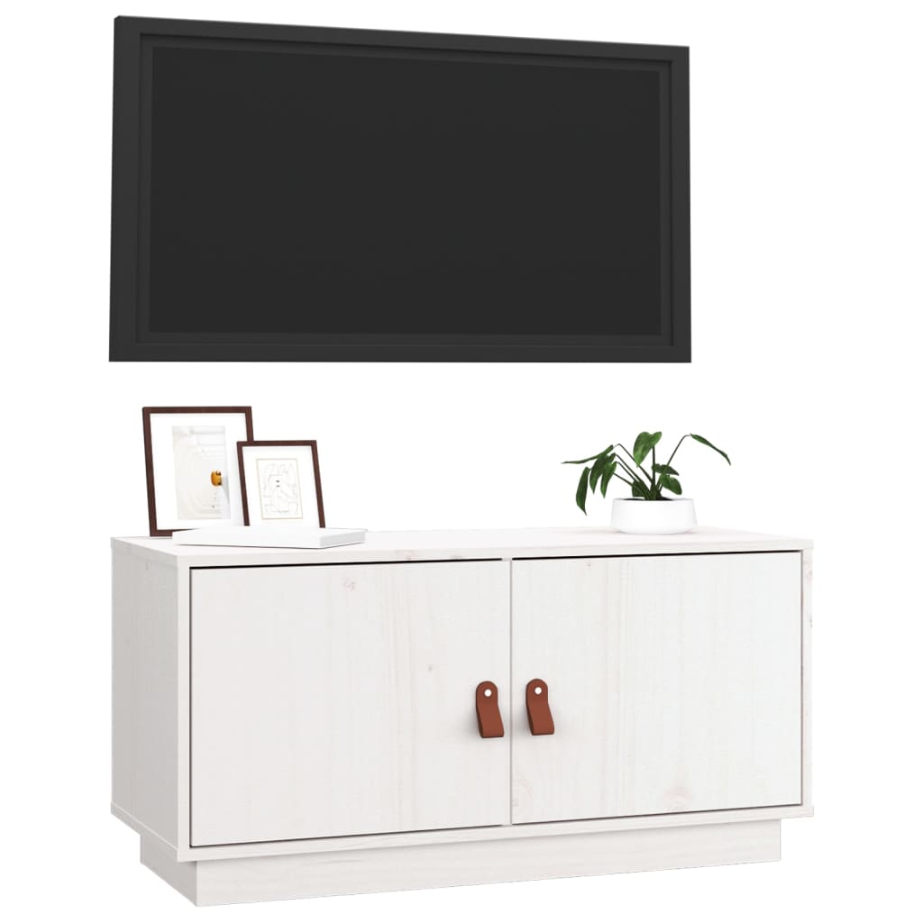 Comodă TV, alb, 80x34x40 cm, lemn masiv de pin Lando - Lando