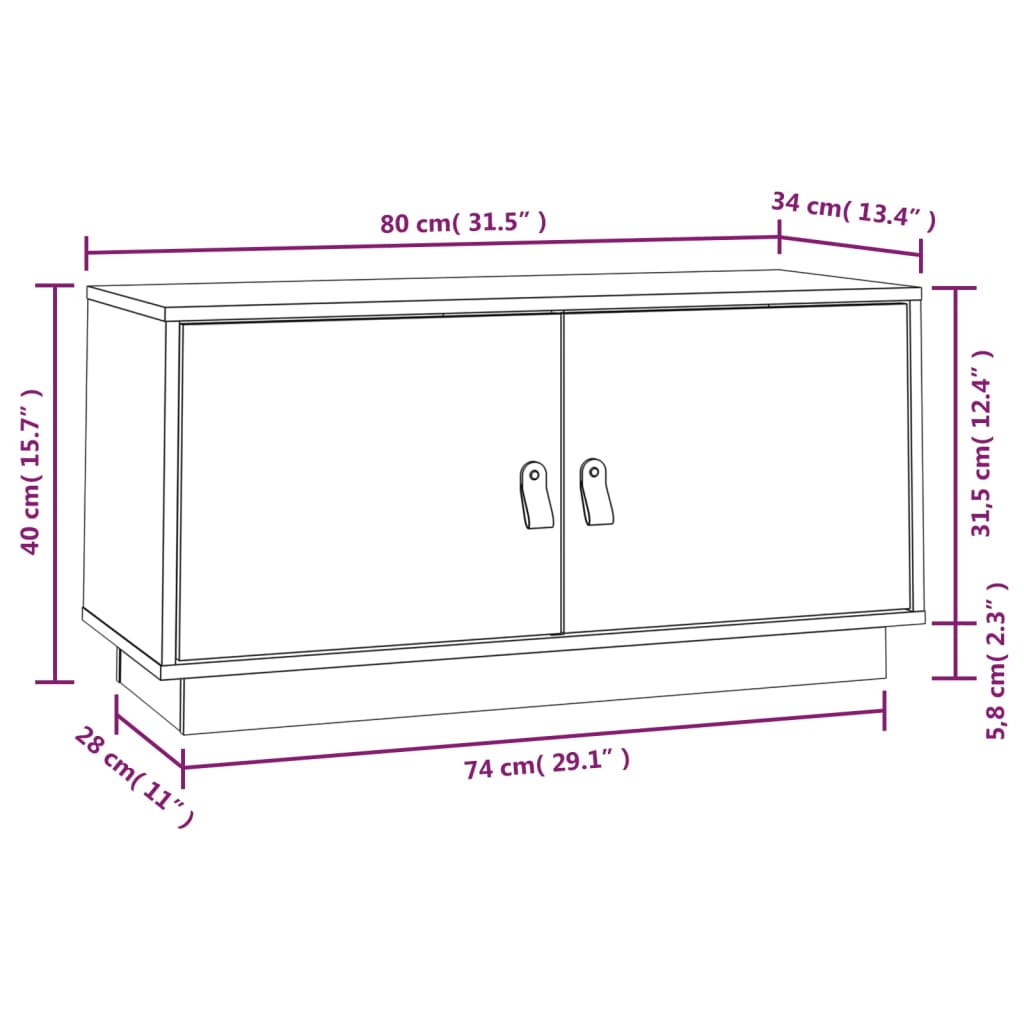 Comodă TV, gri, 80x34x40 cm, lemn masiv de pin Lando - Lando