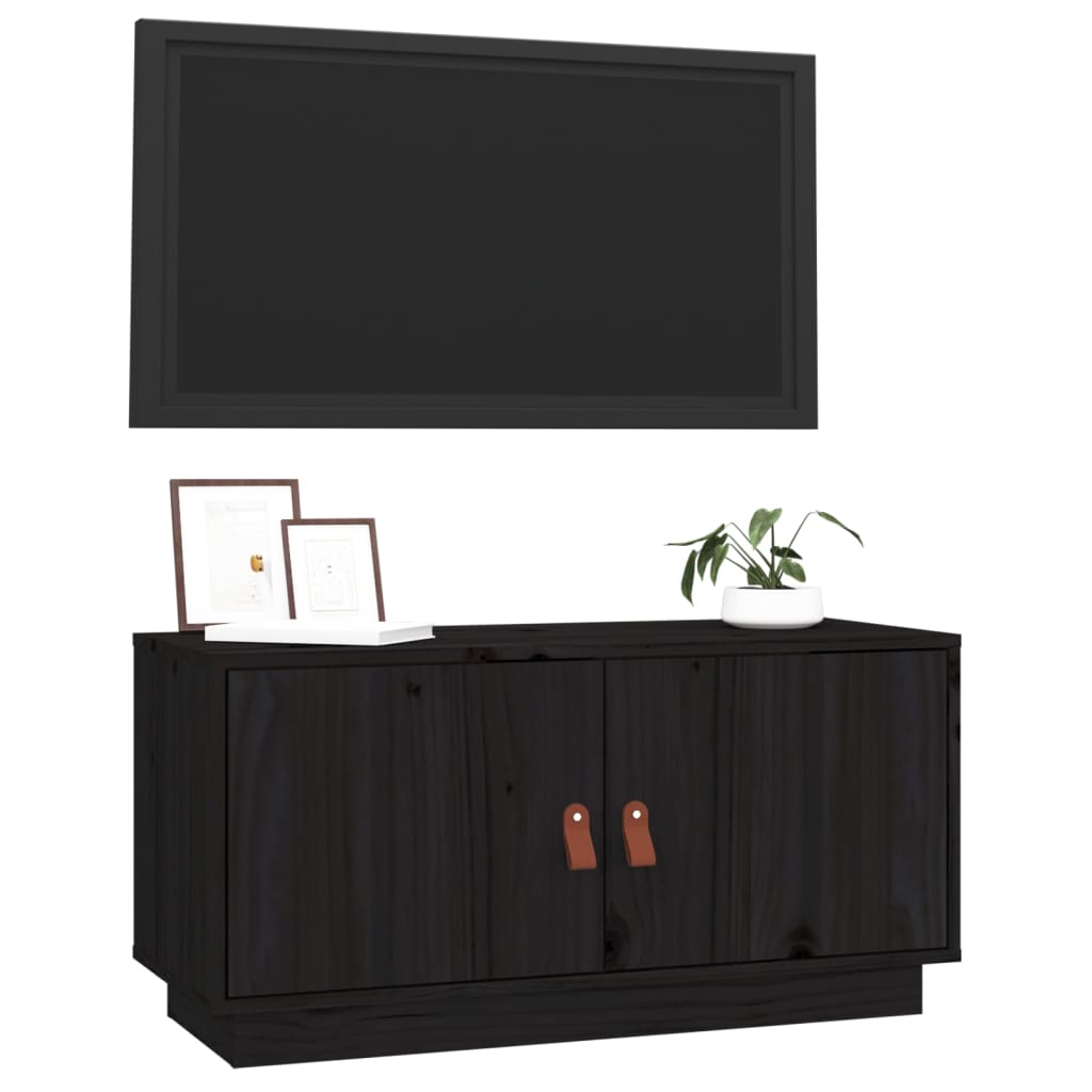 Comodă TV, negru, 80x34x40 cm, lemn masiv de pin Lando - Lando