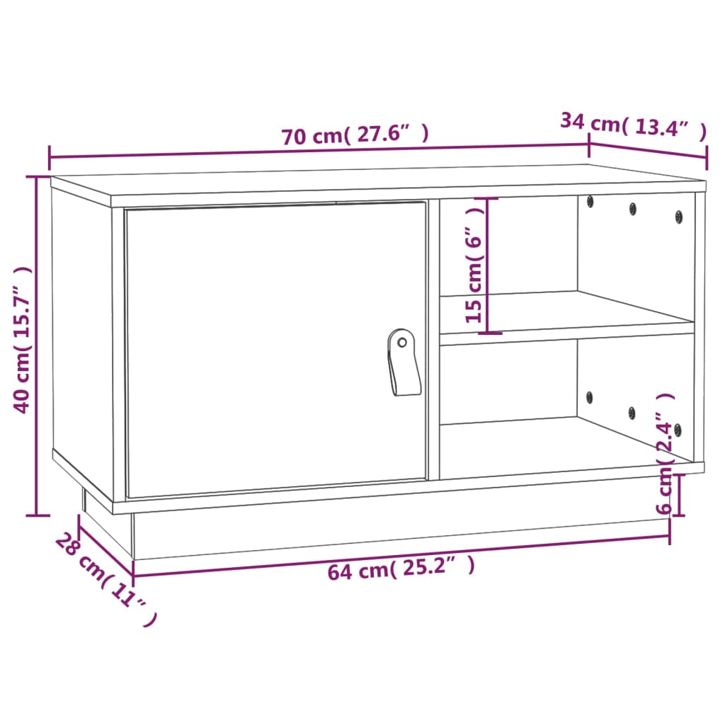 Comodă TV, alb, 70x34x40 cm, lemn masiv de pin Lando - Lando