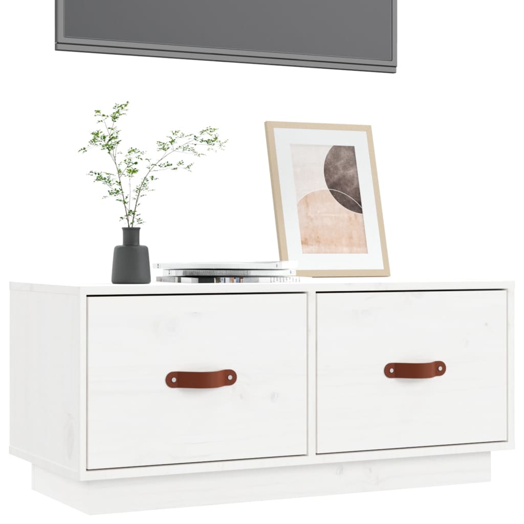 Comodă TV, alb, 80x34x35 cm, lemn masiv de pin Lando - Lando