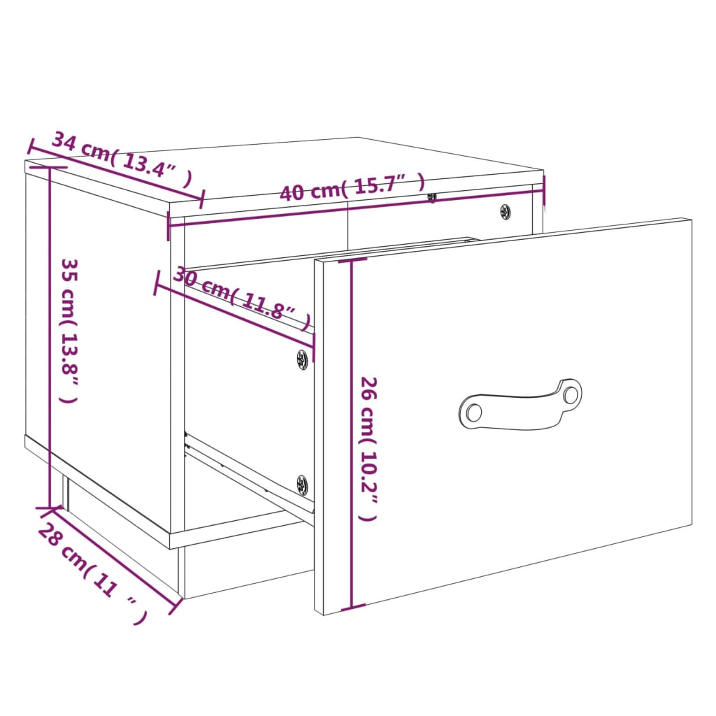 Noptiere, 2 buc., alb, 40x34x35 cm, lemn masiv de pin - Lando