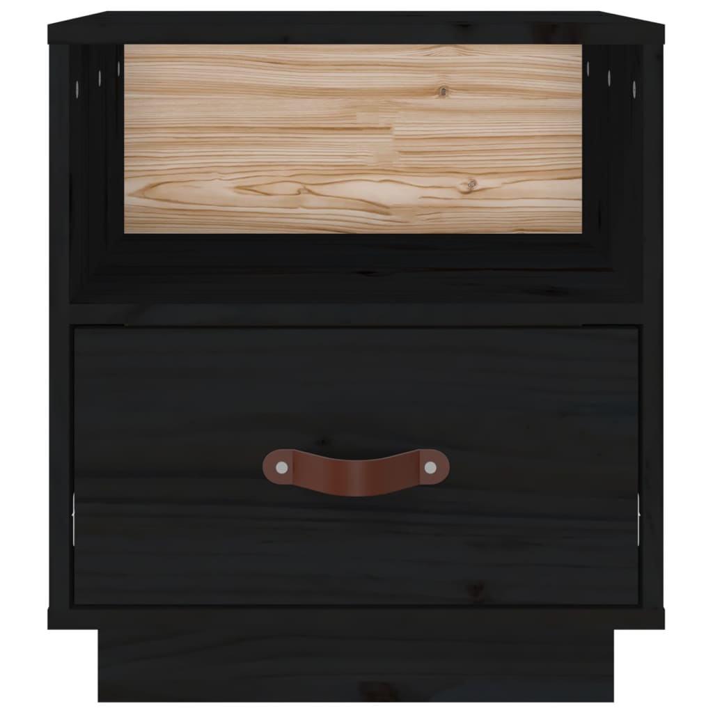 Noptiere, 2 buc., negru, 40x34x45 cm, lemn masiv de pin - Lando