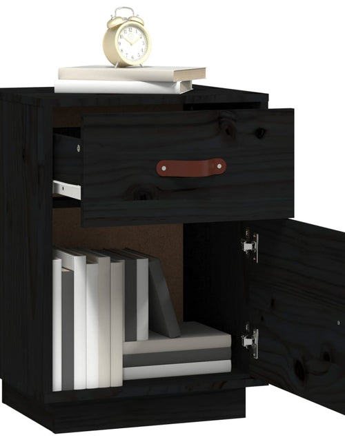 Încărcați imaginea în vizualizatorul Galerie, Noptieră, negru, 40x34x55 cm, lemn masiv de pin - Lando
