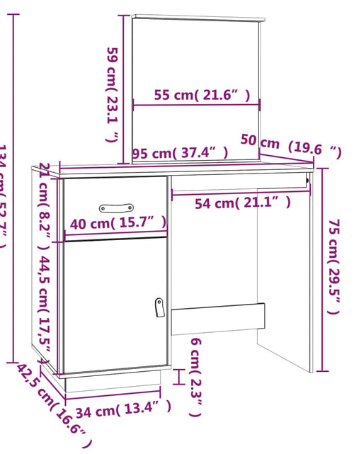 Загрузите изображение в средство просмотра галереи, Masă de toaletă, alb, 95x50x134 cm, lemn masiv de pin - Lando
