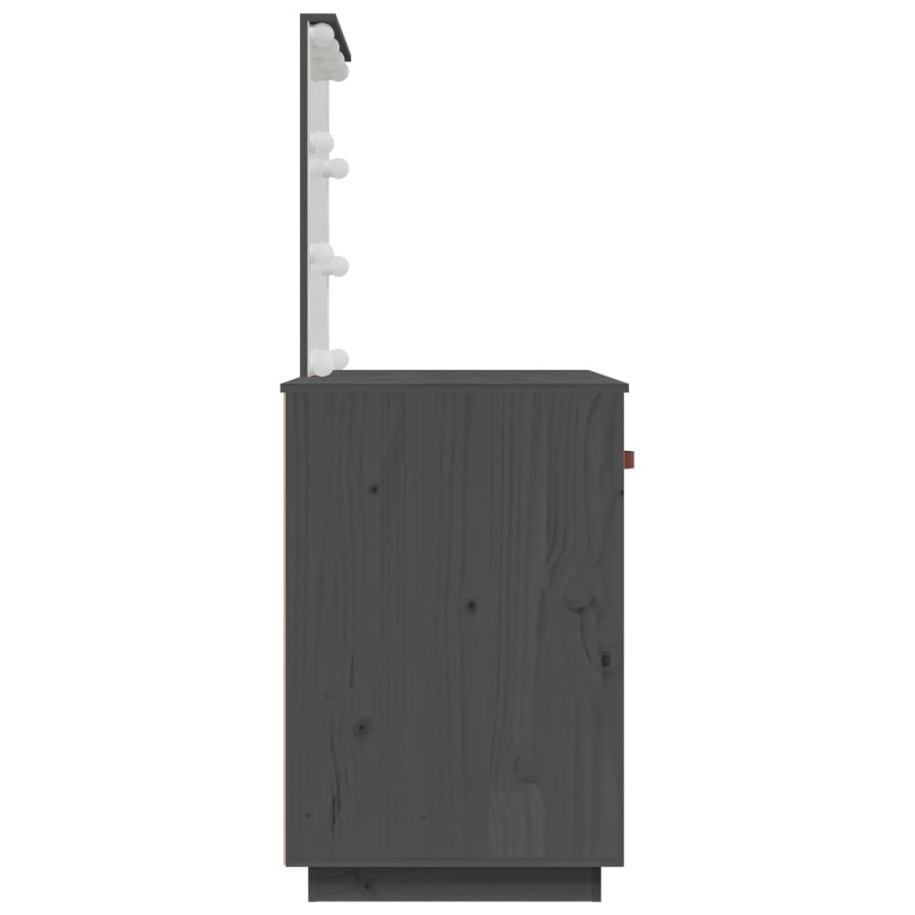 Măsuță de toaletă cu LED, gri, 95x50x133,5 cm, lemn masiv pin - Lando