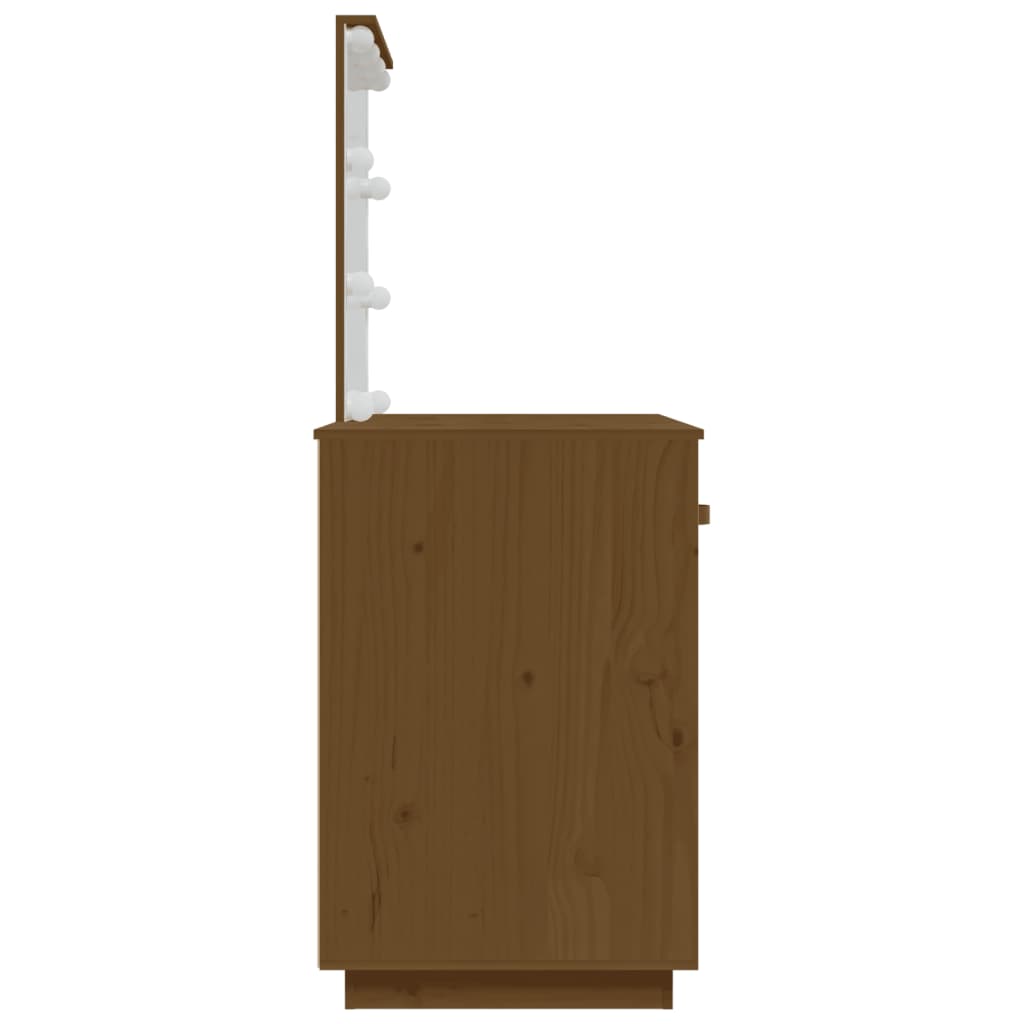 Măsuță de toaletă LED maro miere, 95x50x133,5 cm lemn masiv pin - Lando