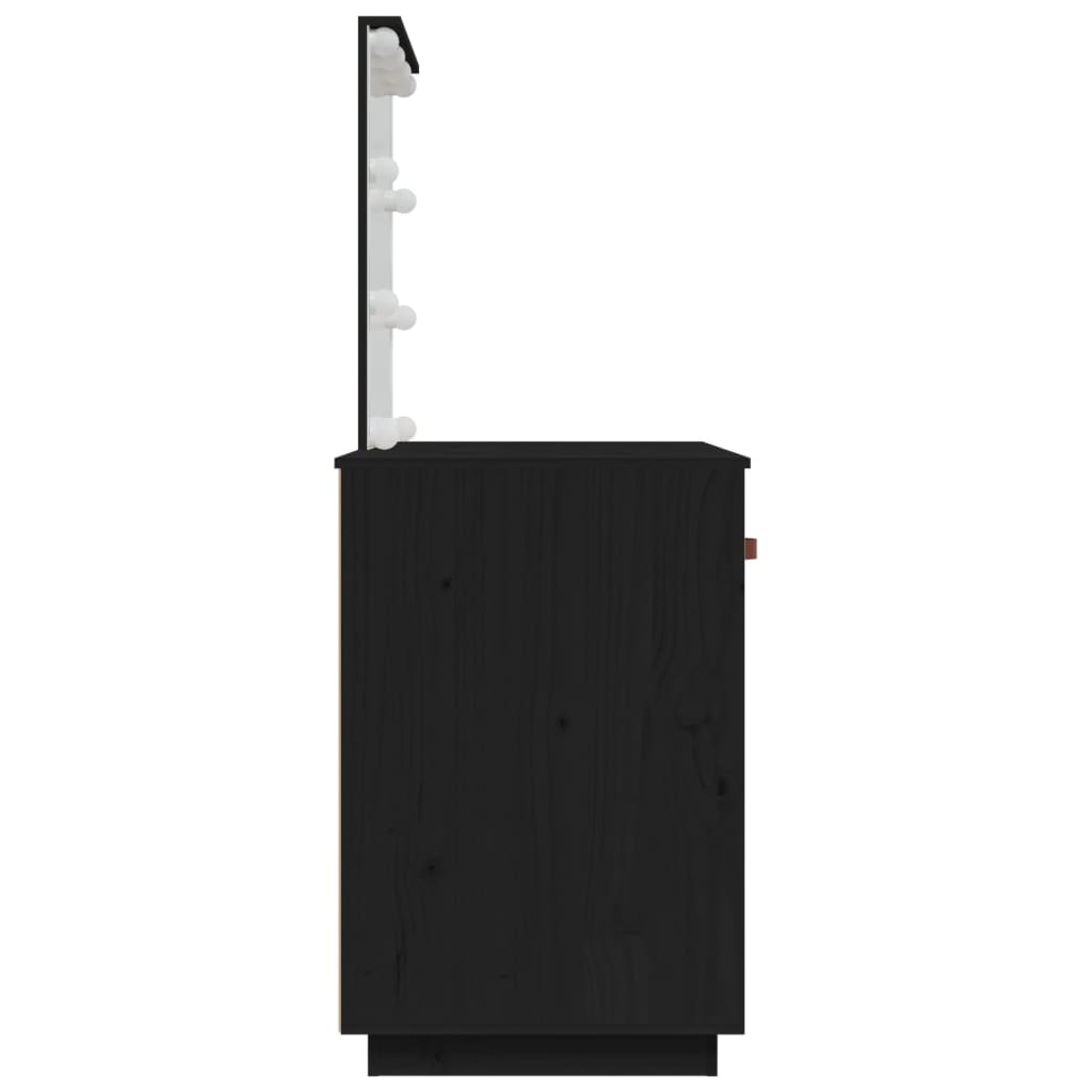 Măsuță de toaletă cu LED, negru, 95x50x133,5 cm, lemn masiv pin - Lando