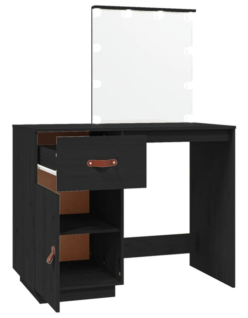 Încărcați imaginea în vizualizatorul Galerie, Măsuță de toaletă cu LED, negru, 95x50x133,5 cm, lemn masiv pin - Lando
