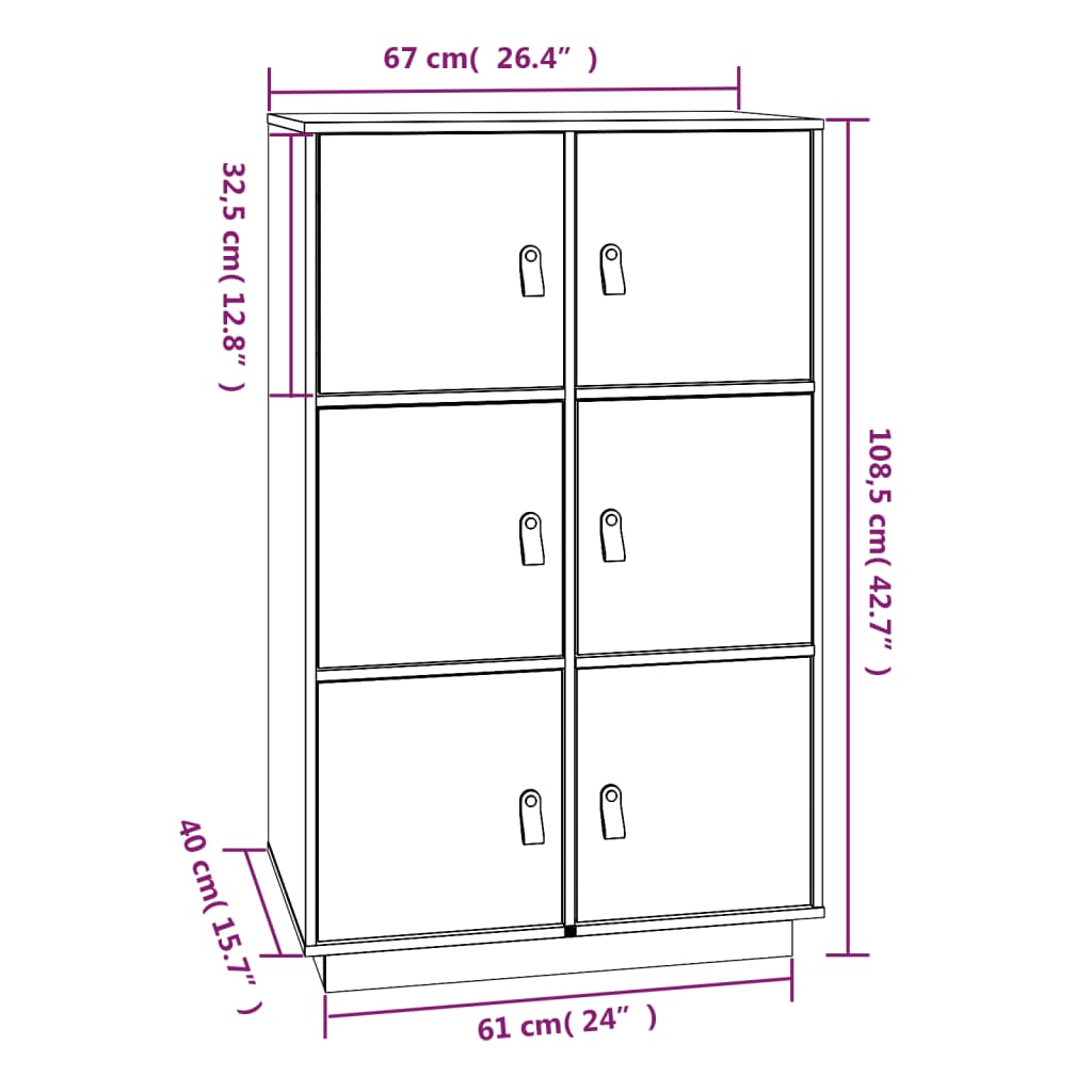 Dulap înalt, alb, 67x40x108,5 cm, lemn masiv de pin Lando - Lando