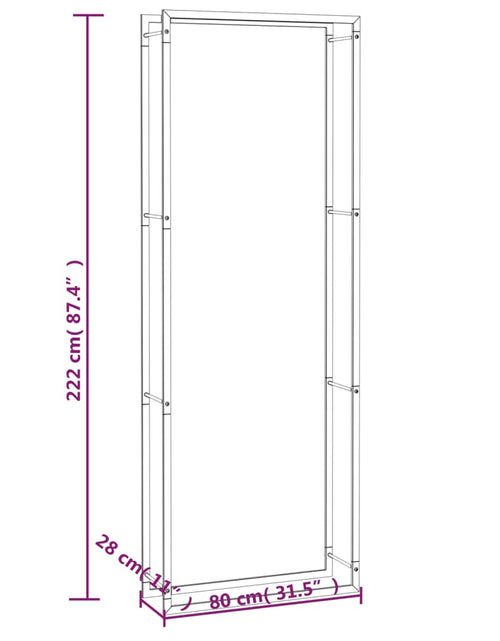 Încărcați imaginea în vizualizatorul Galerie, Suport pentru lemne de foc, negru mat, 80x28x222 cm, oțel - Lando
