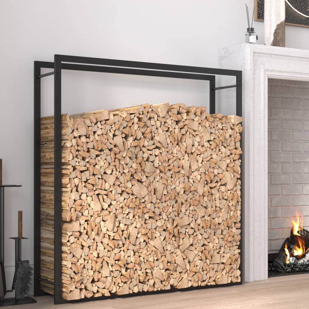 Suport pentru lemne de foc, negru mat, 110x28x116 cm, oțel - Lando