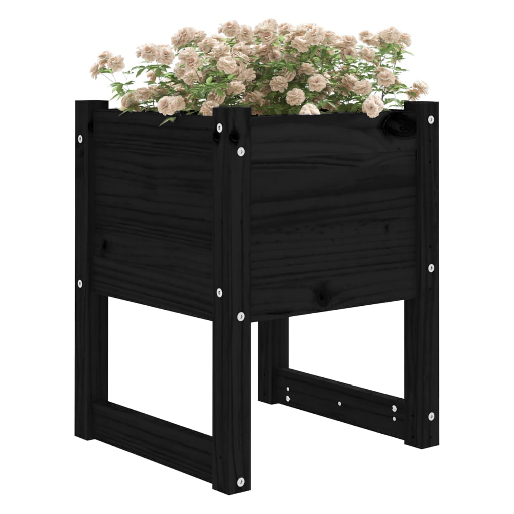 Jardiniere, 2 buc, Negru, 40x40x52,5 cm, lemn masiv de pin Lando - Lando