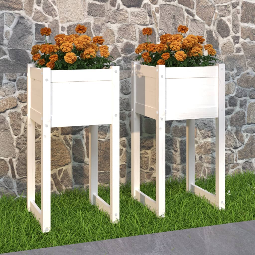 Jardiniere, 2 buc., alb, 40x40x81 cm, lemn masiv de pin Lando - Lando