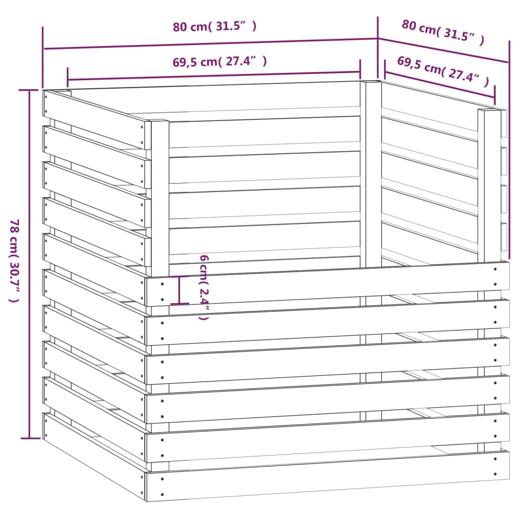 Compostor, maro miere, 80x80x78 cm, lemn masiv de pin Lando - Lando