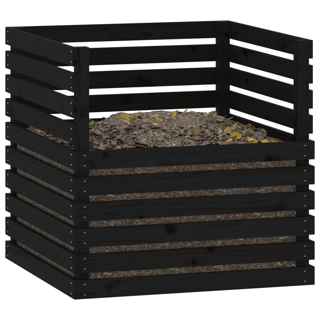 Compostor, negru, 80x80x78 cm, lemn masiv de pin Lando - Lando