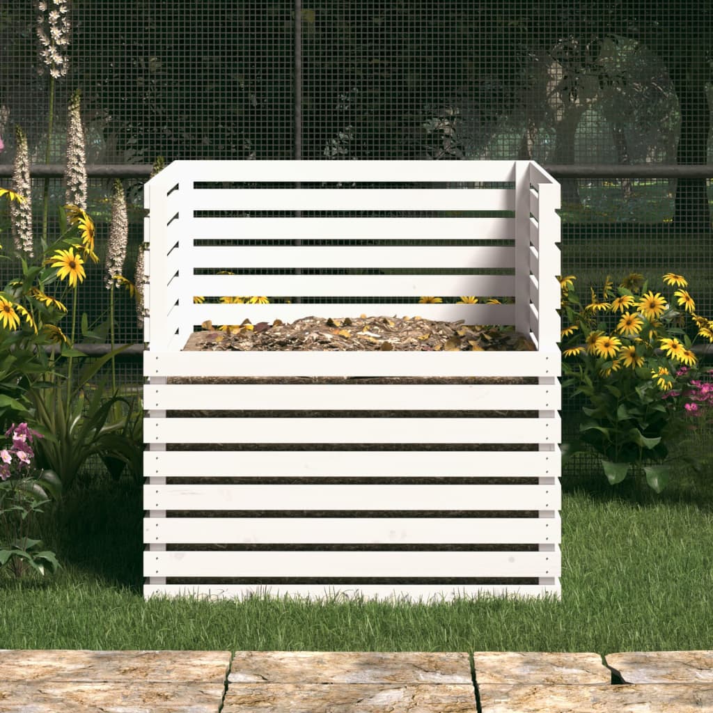 Compostor, alb, 100x100x102 cm, lemn masiv de pin Lando - Lando