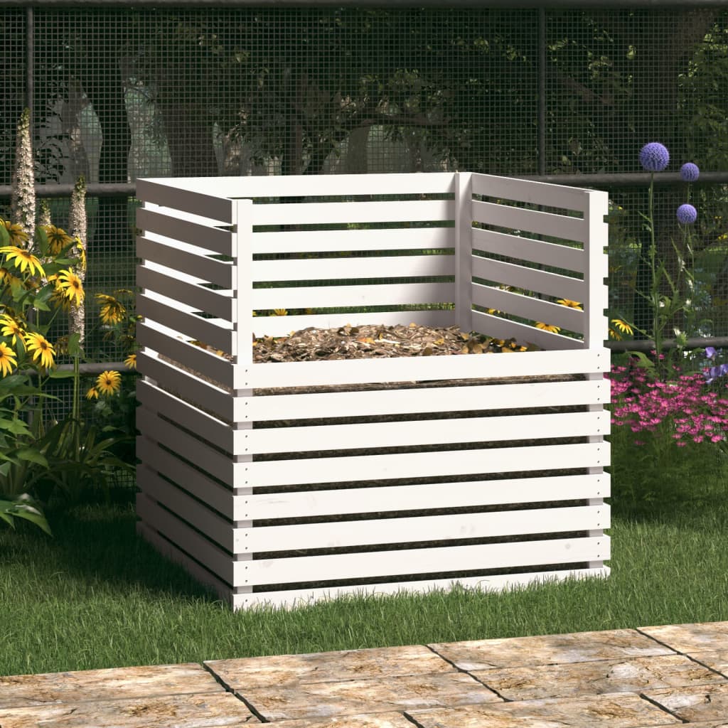 Compostor, alb, 100x100x102 cm, lemn masiv de pin Lando - Lando
