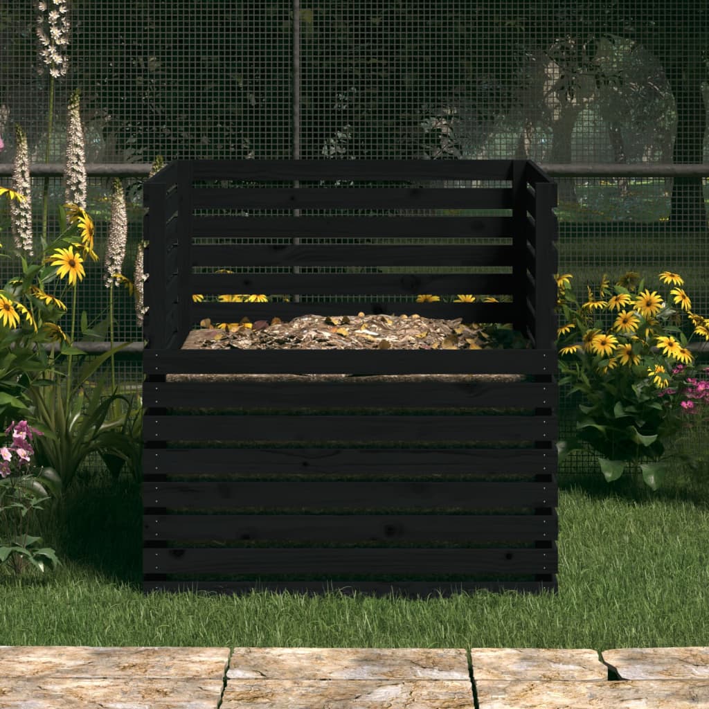 Compostor, negru, 100x100x102 cm, lemn masiv de pin Lando - Lando