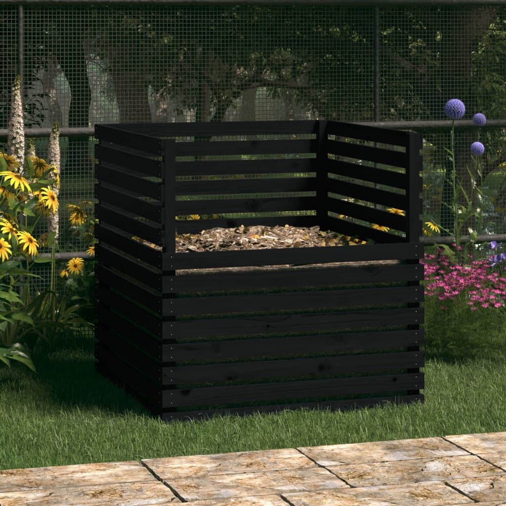 Compostor, negru, 100x100x102 cm, lemn masiv de pin Lando - Lando