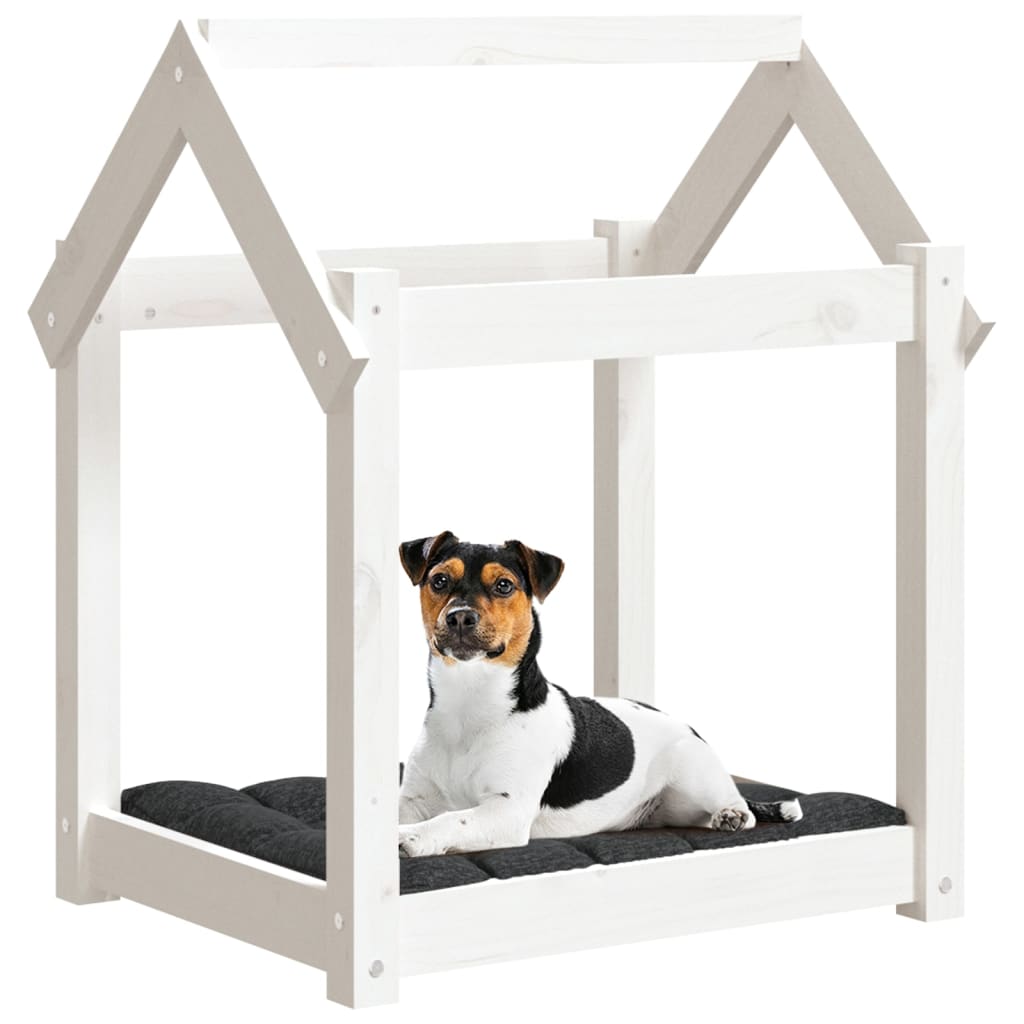 Pat pentru câini, alb, 61x50x70 cm, lemn masiv de pin - Lando