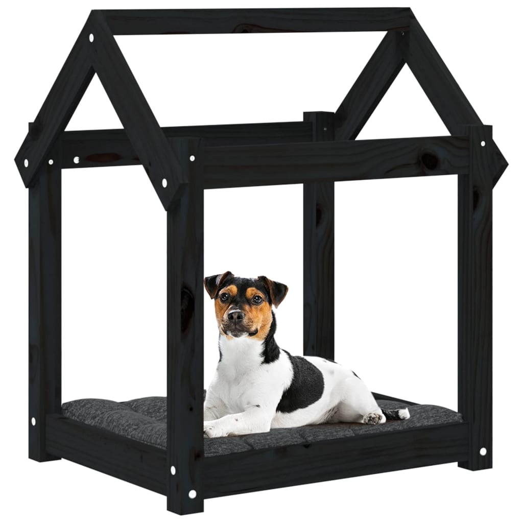 Pat pentru câini, negru, 61x50x70 cm, lemn masiv de pin - Lando