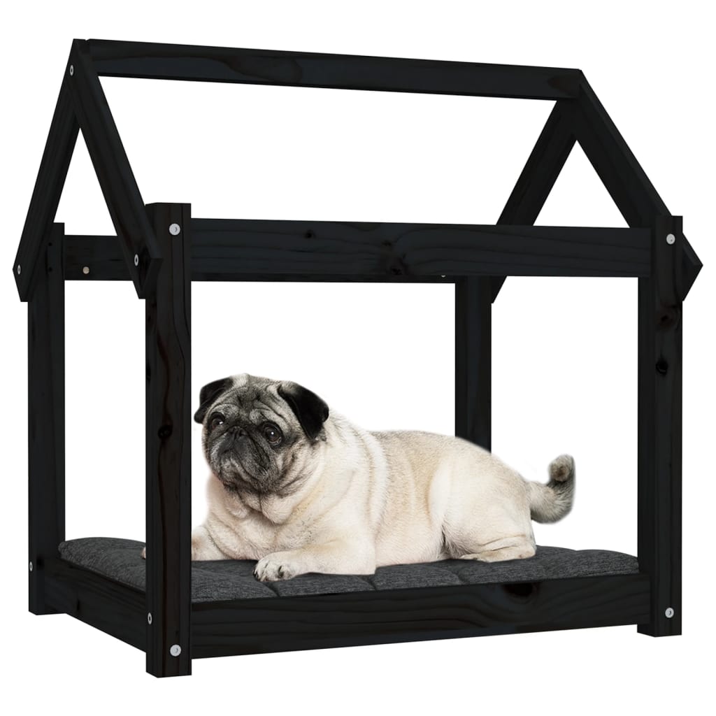 Pat pentru câini, negru, 71x55x70 cm, lemn masiv de pin - Lando