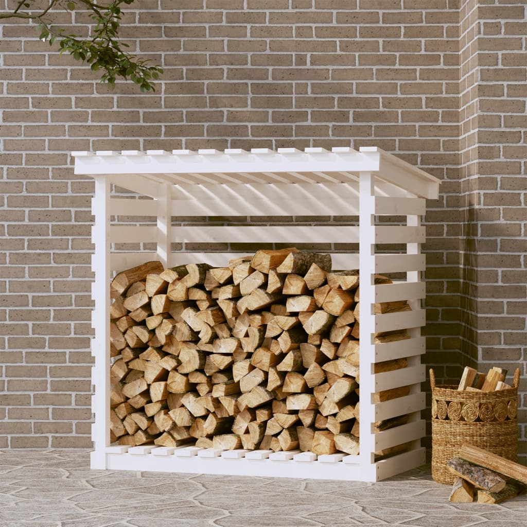 Rastel pentru lemne de foc, alb, 108x73x108 cm, lemn masiv pin Lando - Lando