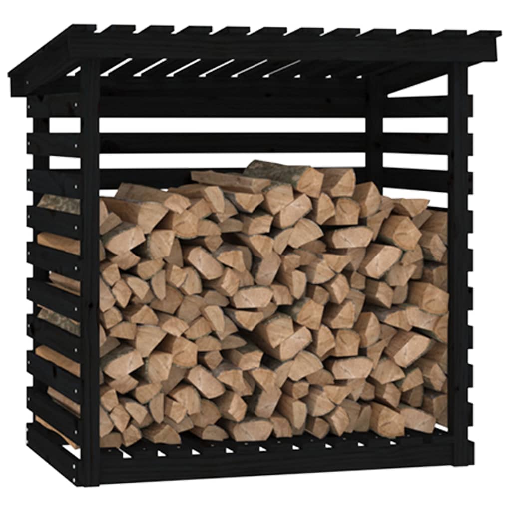 Rastel pentru lemne de foc, negru, 108x73x108 cm lemn masiv pin - Lando