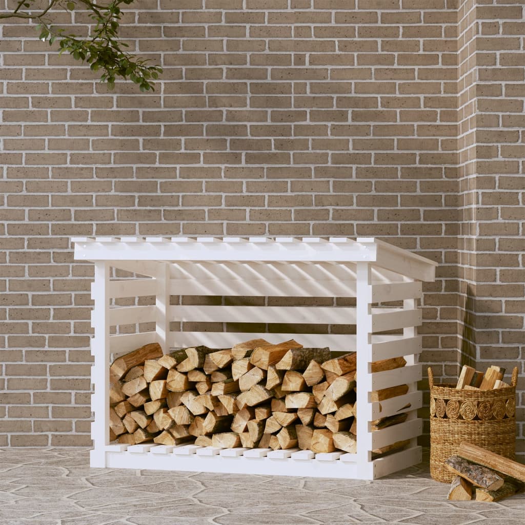 Rastel pentru lemne de foc, alb, 108x73x79 cm, lemn masiv pin Lando - Lando