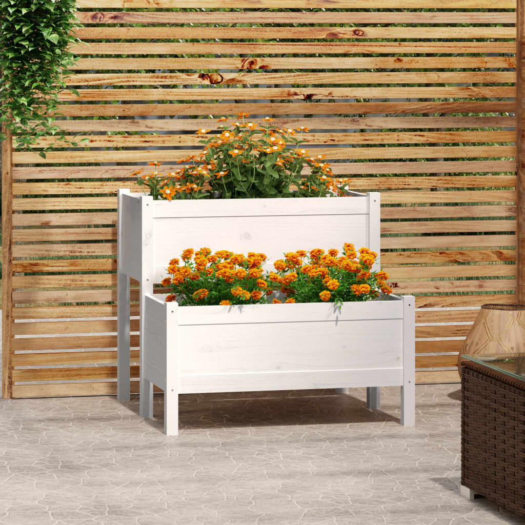 Jardinieră, alb, 84,5x84x75 cm, lemn masiv de pin - Lando