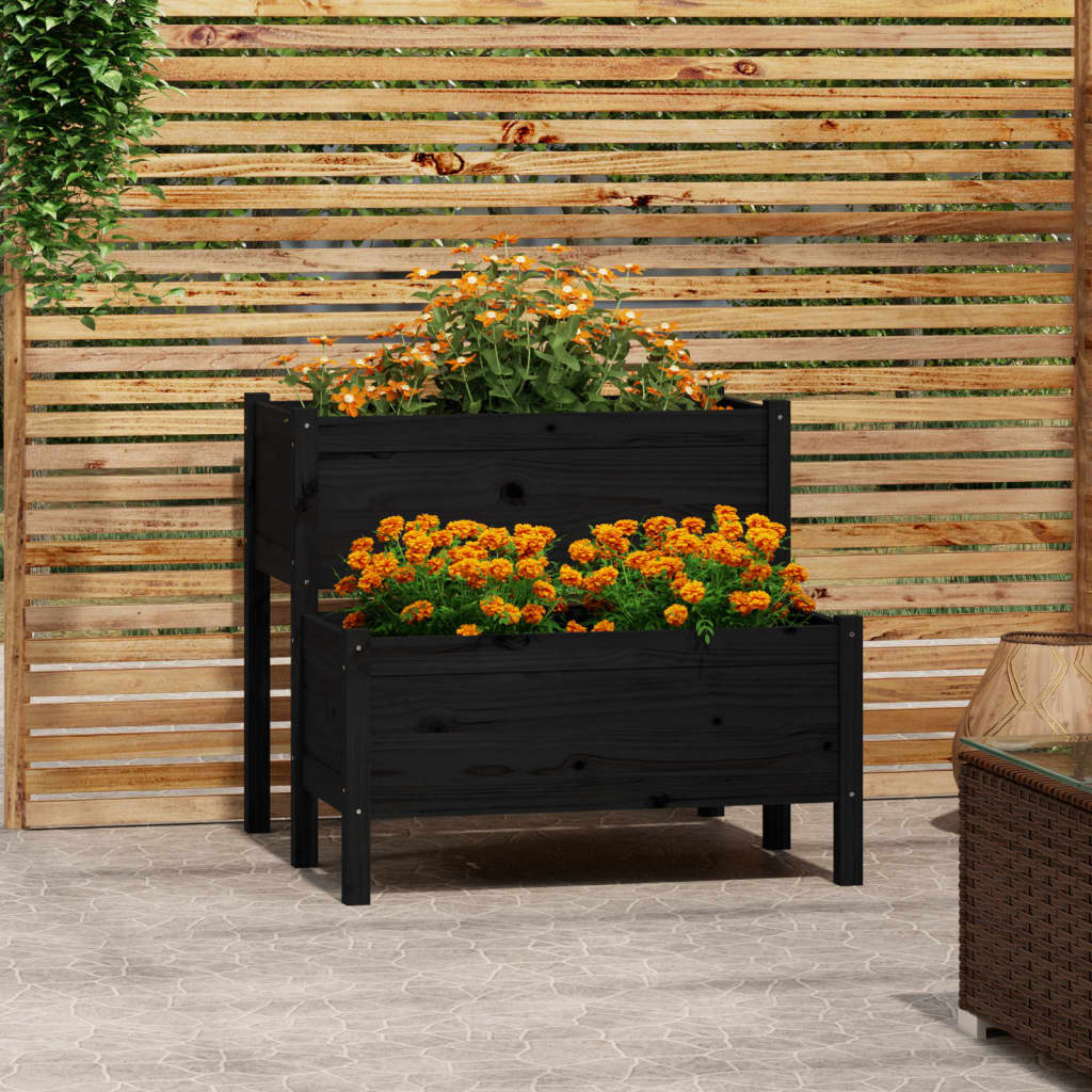 Jardinieră, negru, 84,5x84x75 cm, lemn masiv de pin Lando - Lando