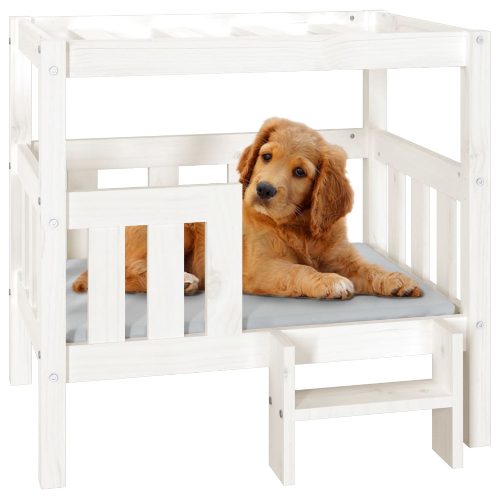 Pat pentru câini, alb, 75,5x63,5x70 cm, lemn masiv de pin - Lando