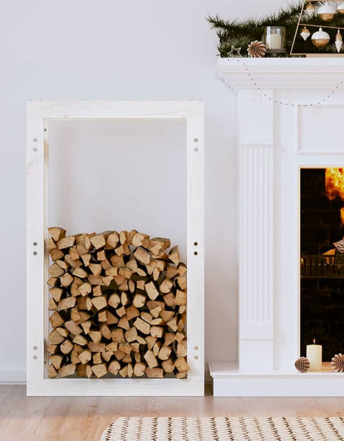 Încărcați imaginea în vizualizatorul Galerie, Rastel pentru lemne de foc, alb, 60x25x100 cm, lemn masiv pin Lando - Lando
