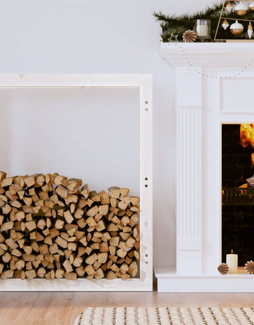 Încărcați imaginea în vizualizatorul Galerie, Rastel pentru lemne de foc, alb, 80x25x100 cm, lemn masiv pin Lando - Lando
