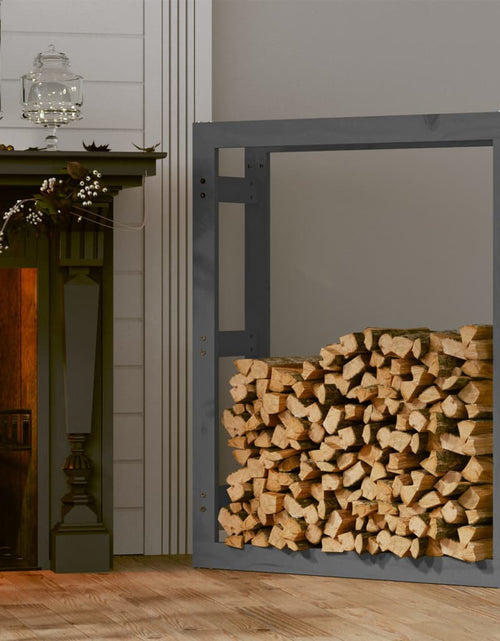 Загрузите изображение в средство просмотра галереи, Rastel pentru lemne de foc, gri, 80x25x100 cm, lemn masiv pin Lando - Lando
