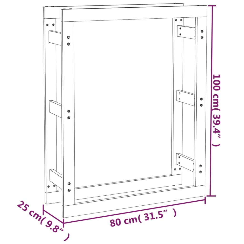 Rastel pentru lemne de foc, gri, 80x25x100 cm, lemn masiv pin Lando - Lando