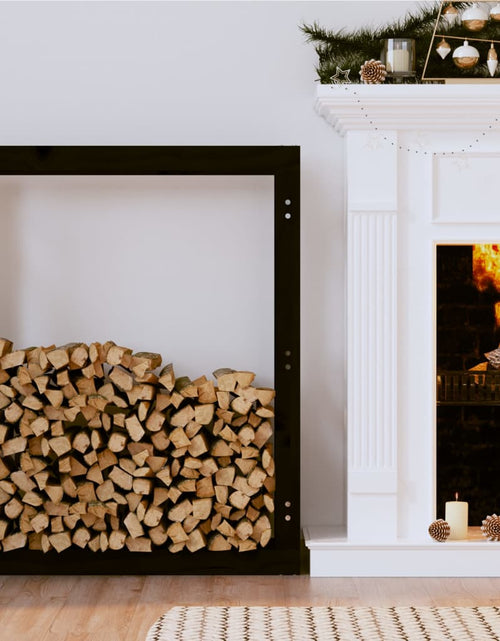Încărcați imaginea în vizualizatorul Galerie, Rastel pentru lemne de foc, negru, 80x25x100 cm, lemn masiv pin Lando - Lando
